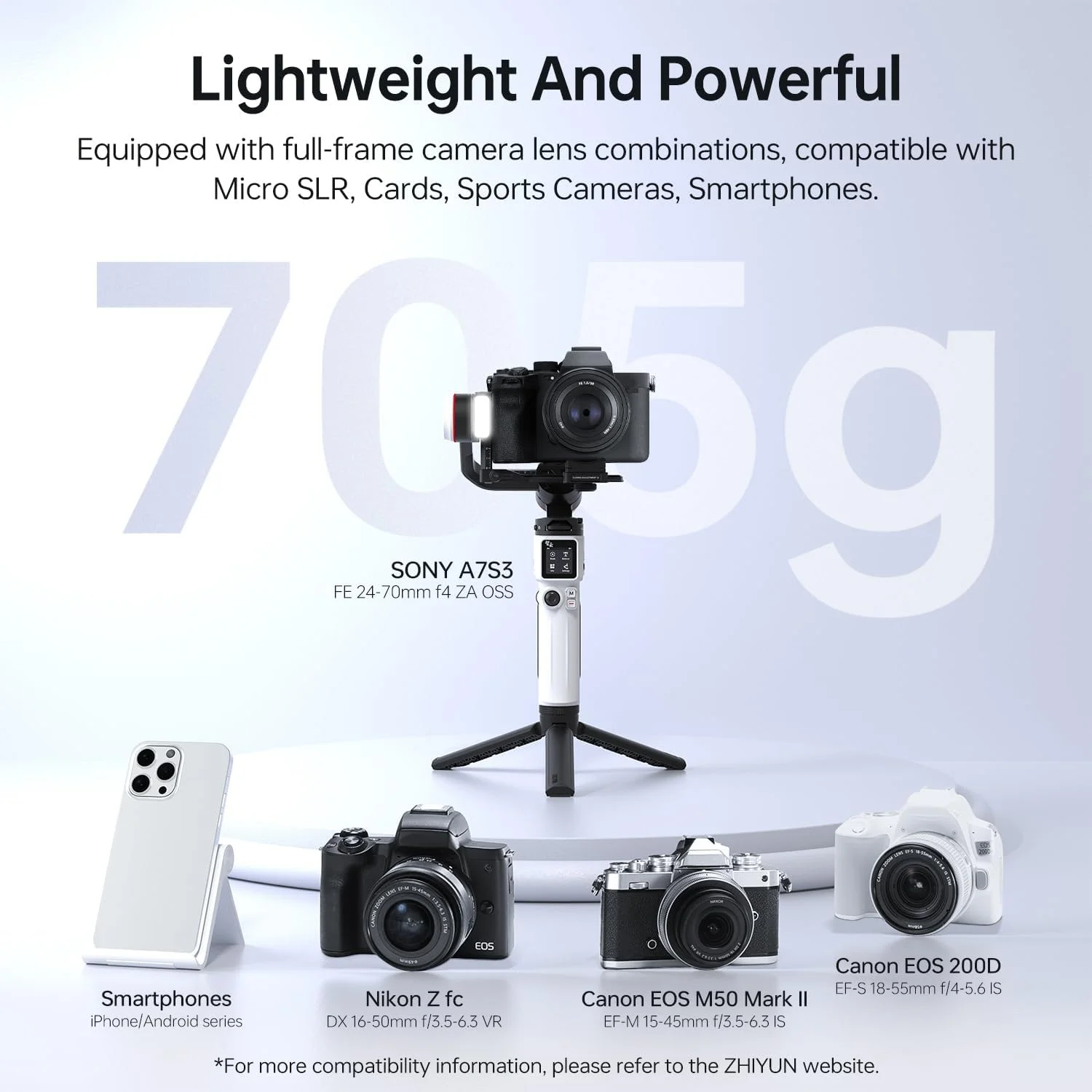 لرزشگیر دوربین 3 محوره ZHIYUN Crane M3S [اورجینال]، نور تقویت کننده، بلوتوث بی سیم، گیمبال دوربین بدون آینه جمع و جور، دوربین های اکشن جمع و جور، تلفن هوشمند، 700 گرم