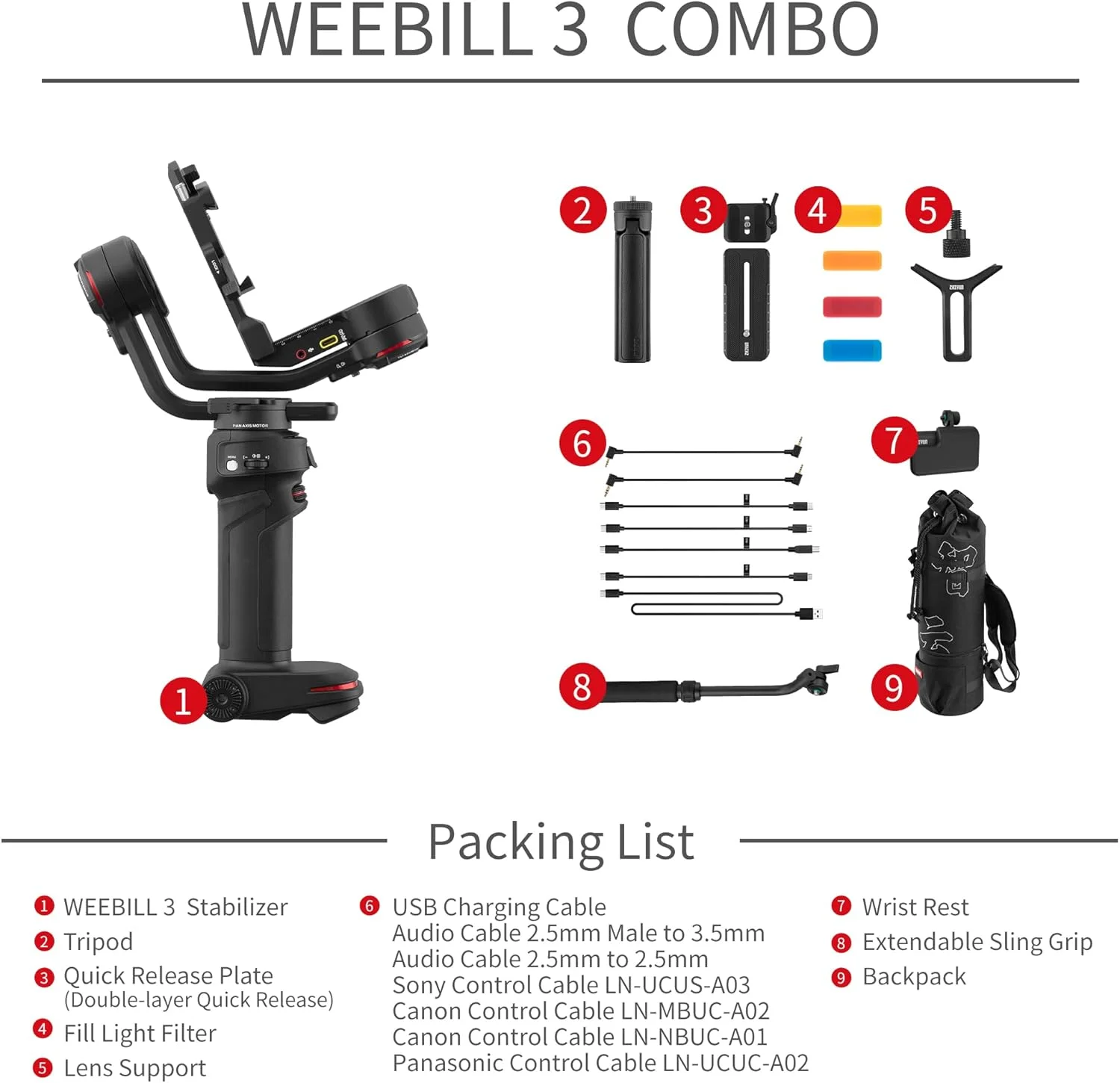 ژیون Weebill 3 Combo، لرزشگیر گیمبال برای دوربین های DSLR و بدون آینه، Nikon Sony Panasonic Canon Fujifilm BMPCC 6K، دسته اسلینگ قابل افزایش، تکیه گاه مچ دست، نور پرکننده و یکپارچه سازی میکروفون، شارژ سریع PD ژیون Weebill 3 Combo، لرزشگیر گیمبال برای دوربین های DSLR و بدون آینه، Nikon Sony Panasonic Canon Fujifilm BMPCC 6K، دسته اسلینگ قابل افزایش، تکیه گاه مچ دست، نور پرکننده و یکپارچه سازی میکروفون، شارژ سریع PD