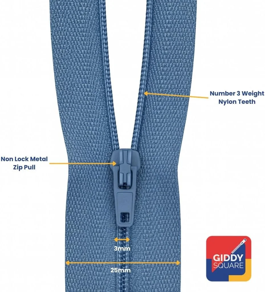 Lilac 16" (40.6cm) Closed‑End Nylon Coil Zipper, Size #3 – Lightweight Sewing & Craft Zip – Giddy Square