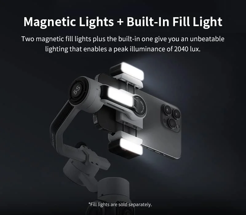 لرزشگیر گیمبال دستی ZHIYUN Smooth 5S Combo با چراغ های مغناطیسی دو طرفه برای گوشی های هوشمند آیفون و اندروید - لرزشگیر قابل حمل برای ولاگ، یوتیوب، تیک تاک، و ویدیو زنده لرزشگیر گیمبال دستی ZHIYUN Smooth 5S Combo با چراغ های مغناطیسی دو طرفه برای گوشی های هوشمند آیفون و اندروید - لرزشگیر قابل حمل برای ولاگ، یوتیوب، تیک تاک، و ویدیو زنده