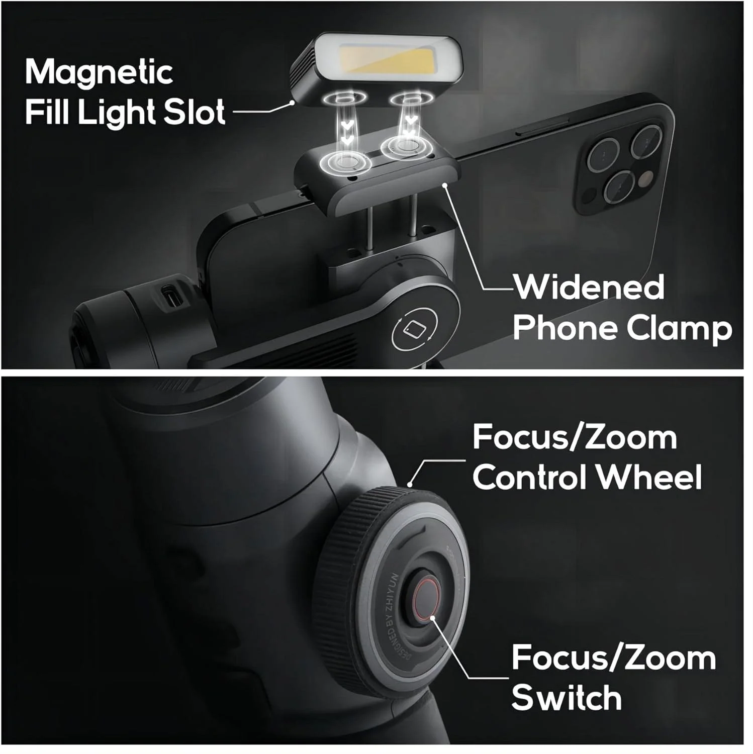 لرزشگیر گیمبال موبایل ژیون اسموث 5 کمبو، تثبیت کننده 3 محوره قابل حمل برای گوشی های هوشمند اندروید و آیفون به همراه سه پایه، نور LED و کیف حمل برای ضبط ویدیو، ولاگ، یوتیوب و تیک تاک