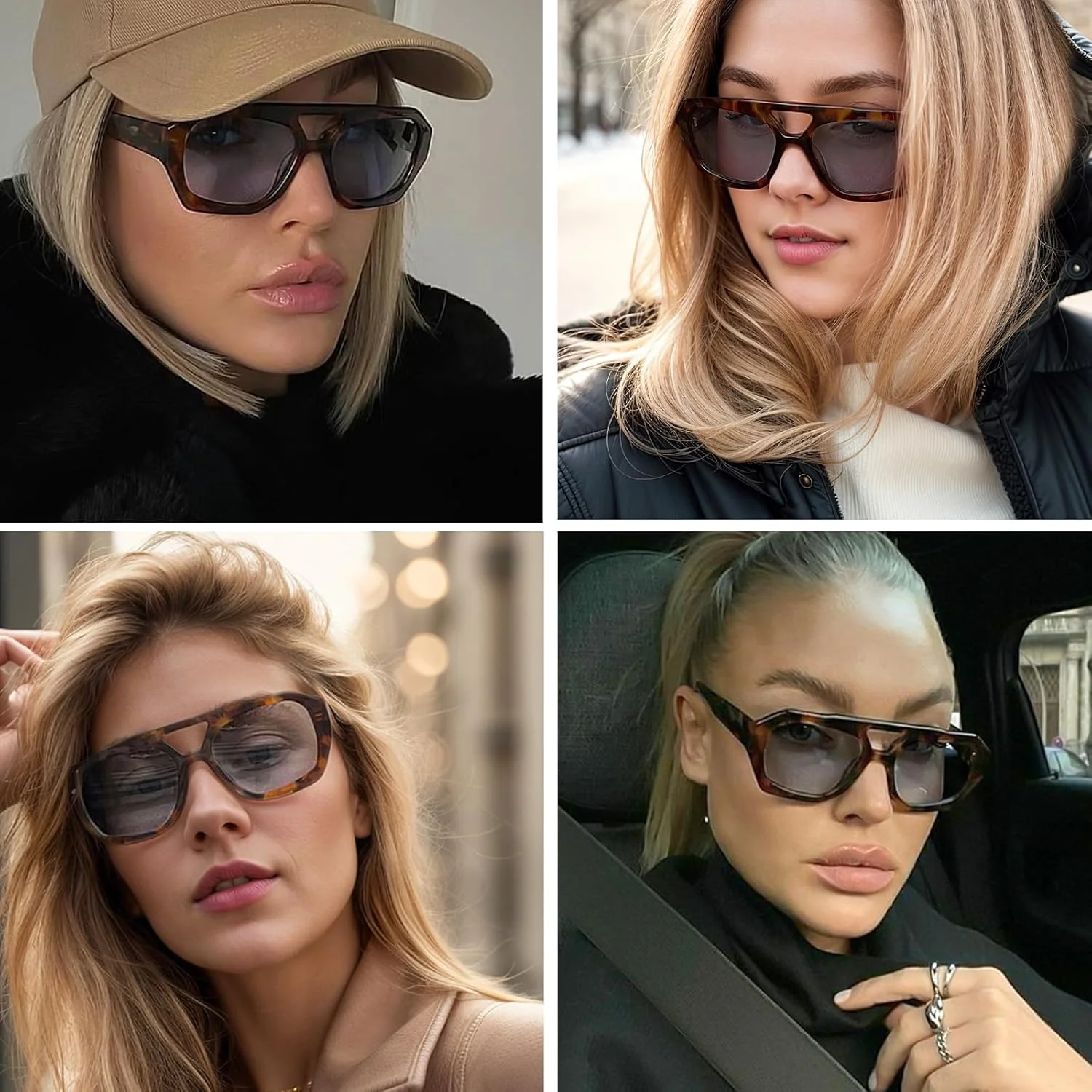 عینک آفتابی خلبانی ترندی AENMTU با طراحی الهام گرفته شده برای زنان و مردان، فریم ضخیم مربعی شش ضلعی با پل دوتایی