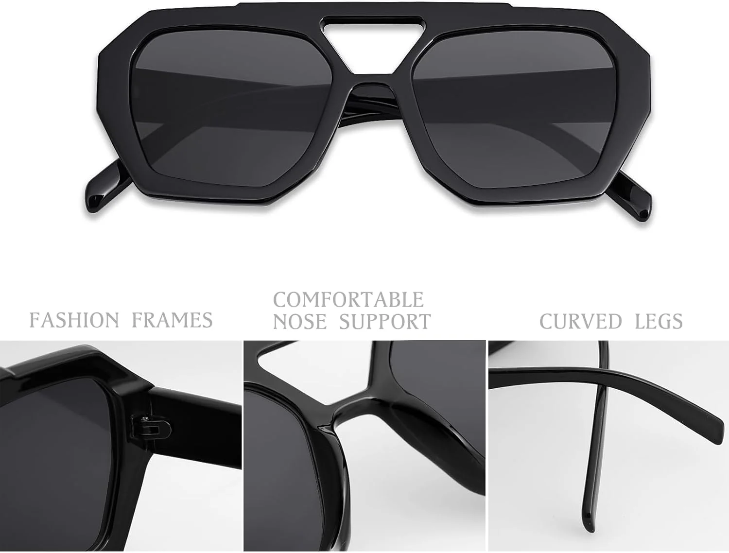 عینک آفتابی خلبانی ترندی AENMTU با طراحی الهام گرفته شده برای زنان و مردان، فریم ضخیم مربعی شش ضلعی با پل دوتایی