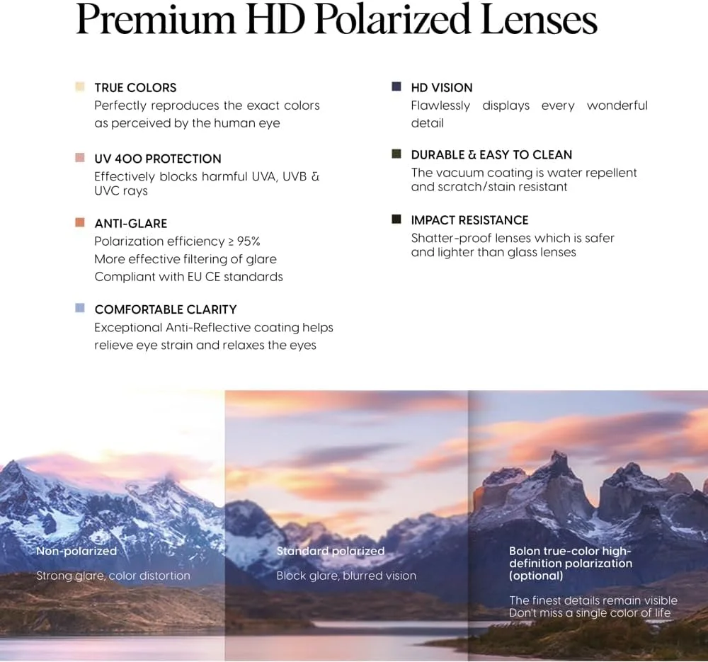 عینک آفتابی زنانه بولون مدل BL3127، فریم کائوچویی، طرح چشم گربه ای، عدسی نایلونی پلاریزه با محافظت UV400