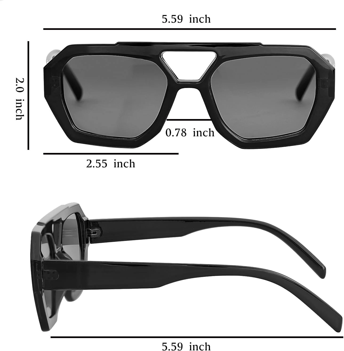 عینک آفتابی خلبانی ترندی AENMTU با طراحی الهام گرفته شده برای زنان و مردان، فریم ضخیم مربعی شش ضلعی با پل دوتایی