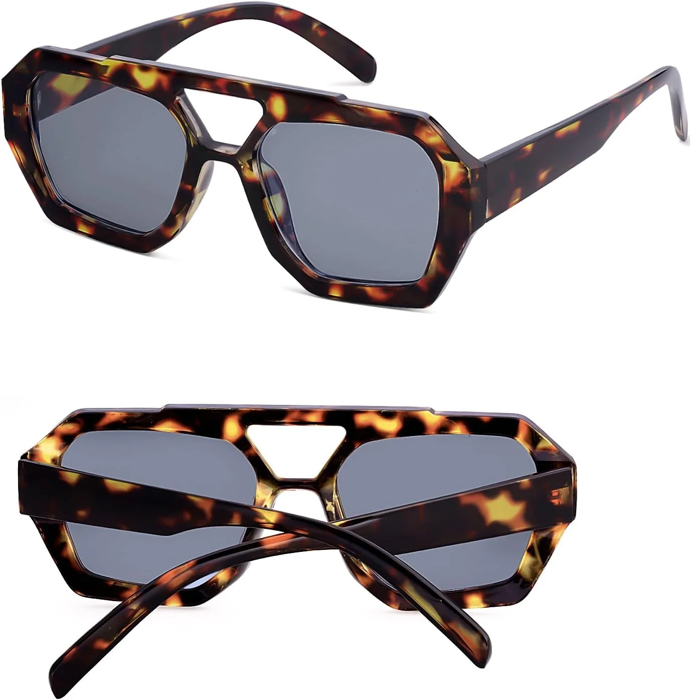 عینک آفتابی خلبانی ترندی AENMTU با طراحی الهام گرفته شده برای زنان و مردان، فریم ضخیم مربعی شش ضلعی با پل دوتایی