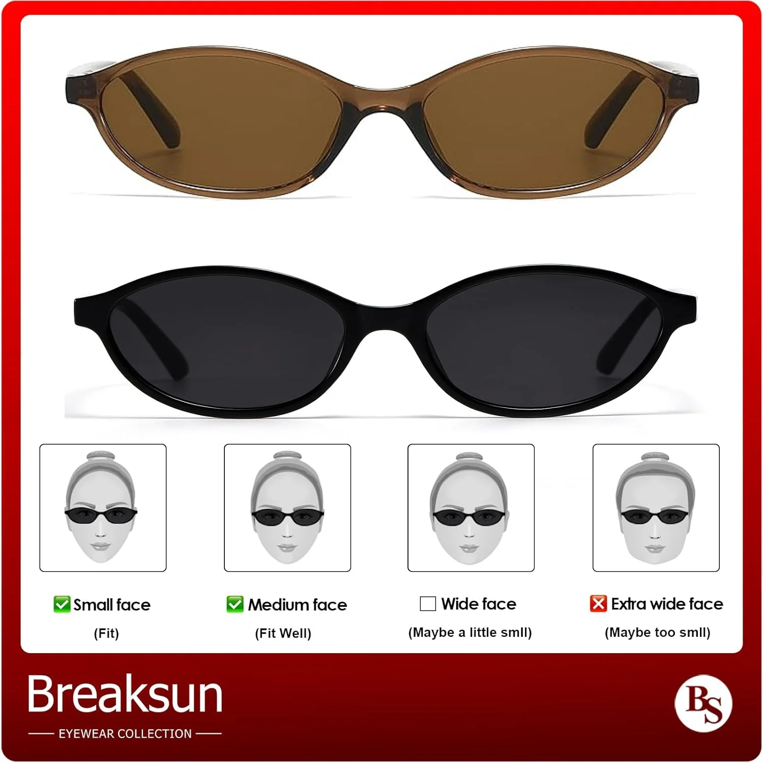 عینک آفتابی بیضی رترو Breaksun زنانه، عینک آفتابی باریک و گربه‌ای مد روز، سایه‌های وینتیج دهه 90