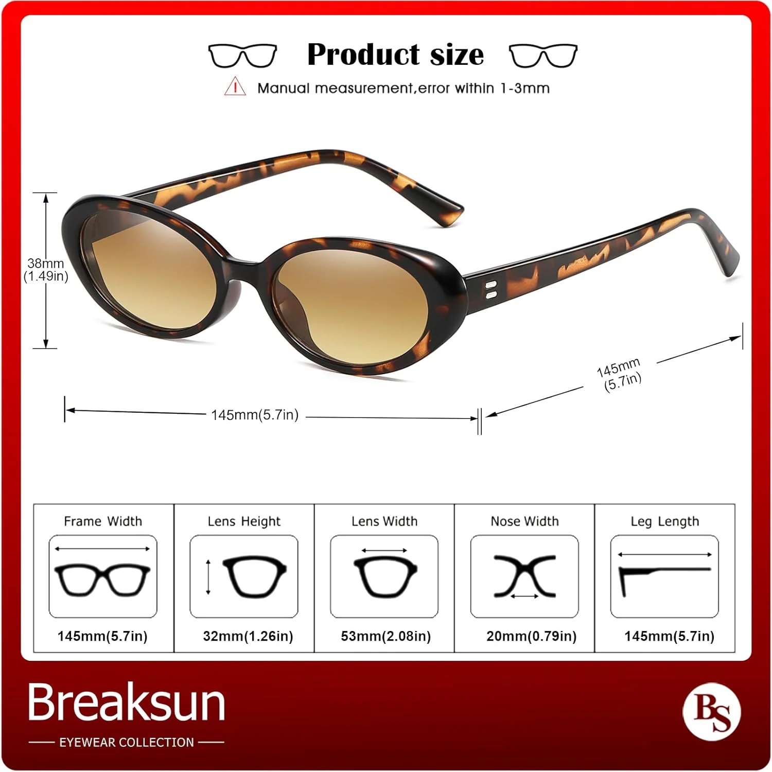 عینک آفتابی بیضی رترو Breaksun زنانه مردانه، عینک آفتابی کوچک بیضی مد روز، سایه های وینتیج دهه 90