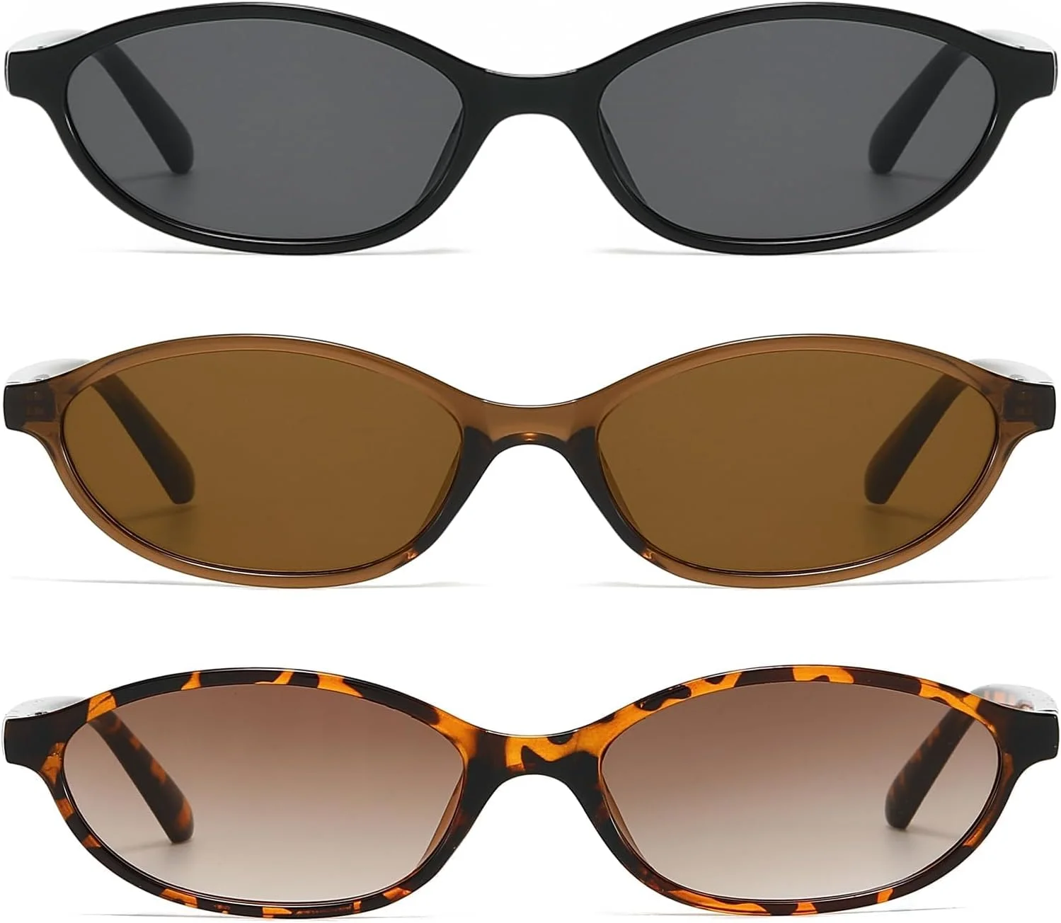 عینک آفتابی بیضی کوچک کلاسیک زنانه، عینک آفتابی گربه ای مد روز 3 عددی، سایه های باریک سبک وزن کوچک