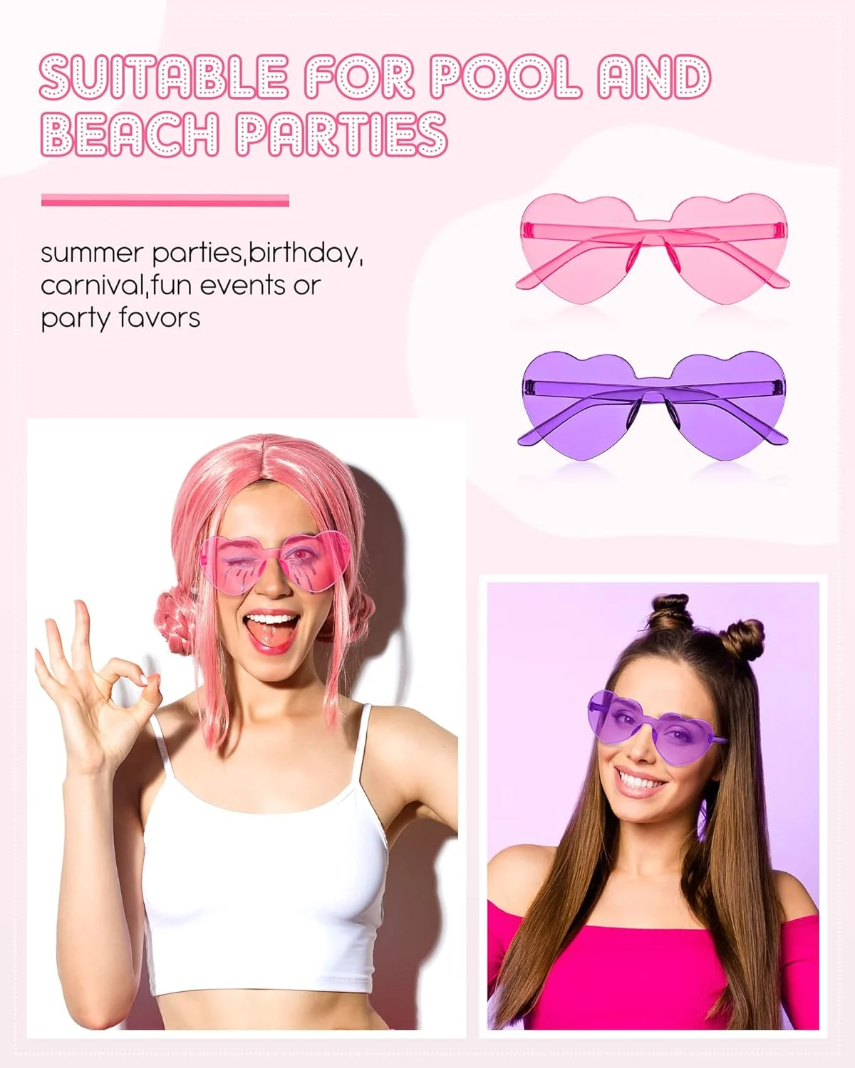 عینک آفتابی بدون فریم قلبی شکل Colzzy، 16 جفت، رنگ آبنباتی، مناسب مهمانی و بانوان