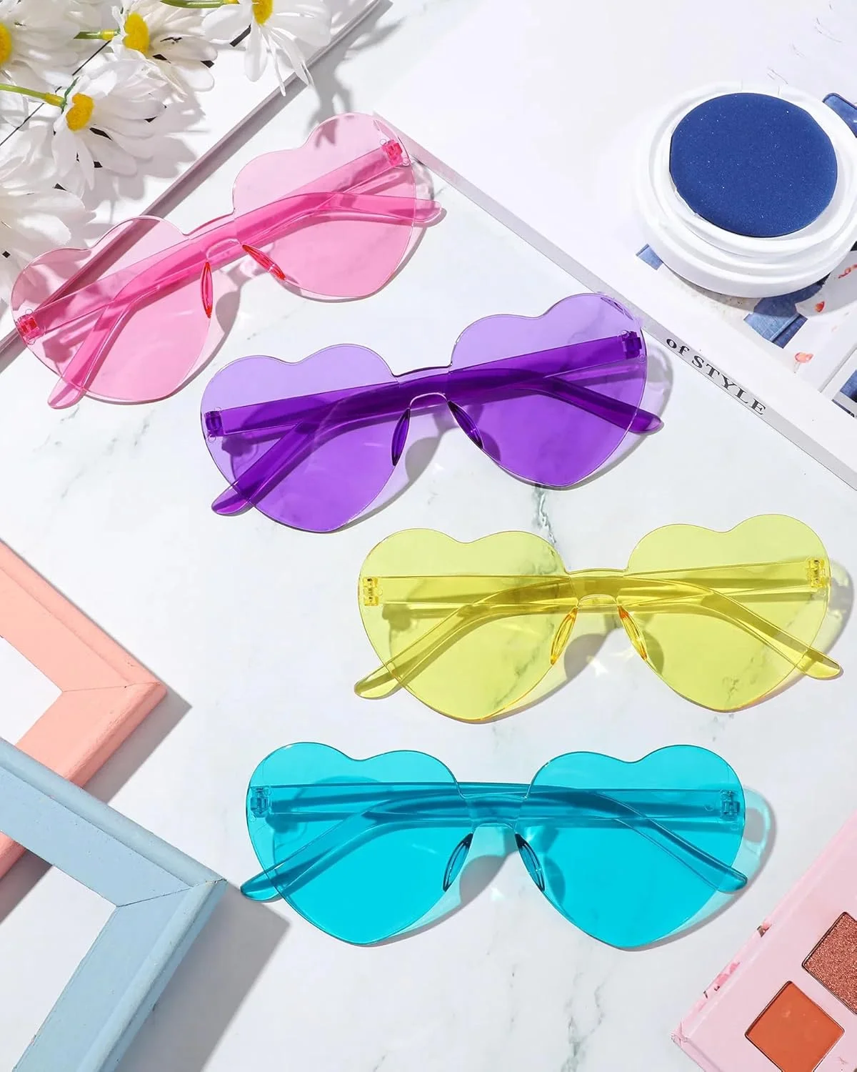 عینک آفتابی بدون فریم قلبی شکل Colzzy، 16 جفت، رنگ آبنباتی، مناسب مهمانی و بانوان