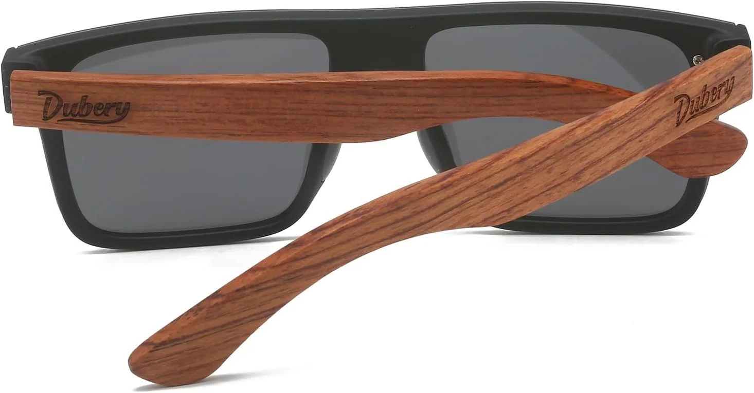 عینک آفتابی بدون فریم چوبی DUBERY، پلاریزه، تخت، با دسته های چوبی مدل D219