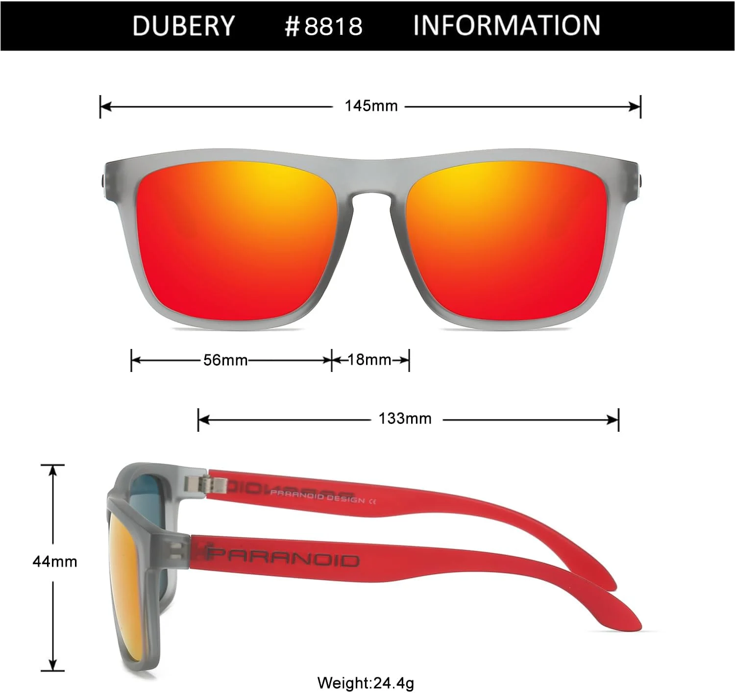 عینک آفتابی پلاریزه مردانه و زنانه DUBERY با محافظت UV400، عینک آفتابی مربعی رانندگی، سایه های مد روز P8818
