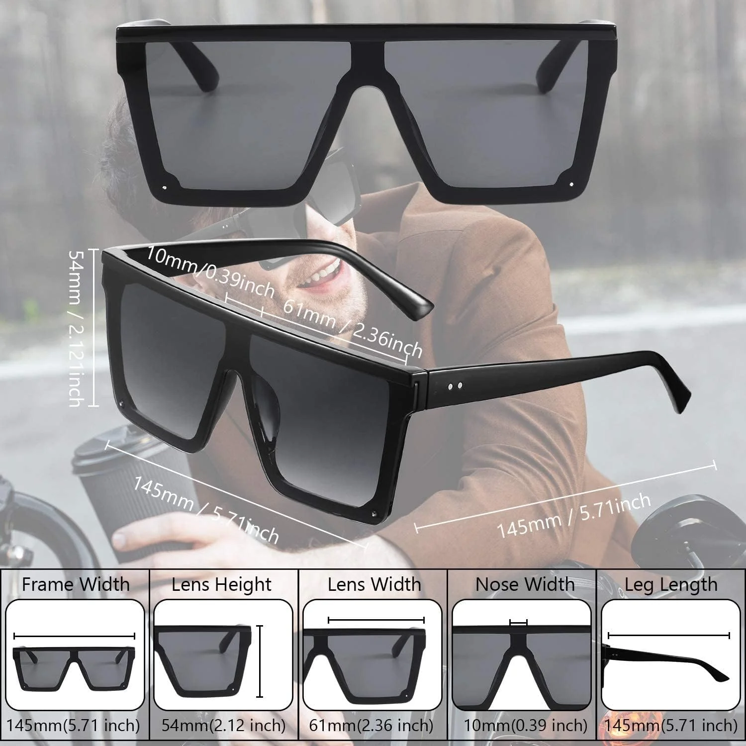 عینک آفتابی، عینک آفتابی مربعی بزرگ برای زنان و مردان، 2 عدد محافظت در برابر اشعه ماوراء بنفش ضد خستگی چشم، سایه های بدون قاب شیلد فلت تاپ بزرگ، برای رانندگی، مسافرت، عینک آفتابی همه کاره