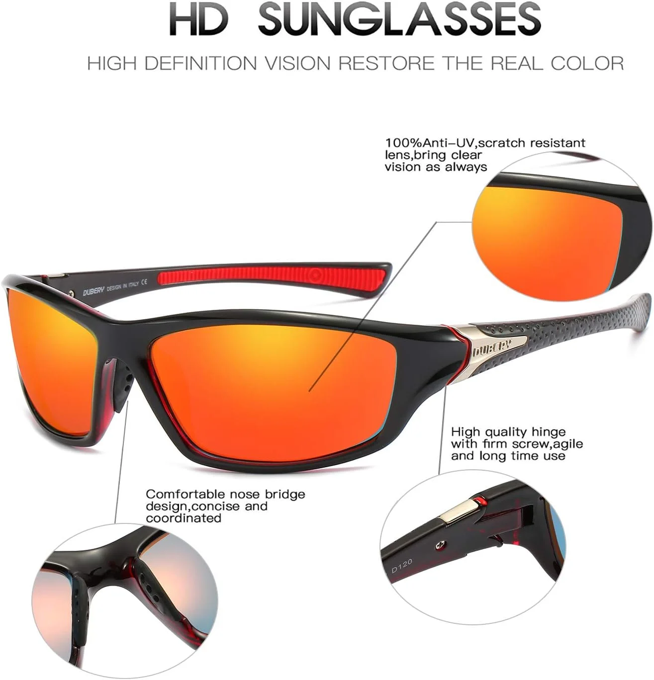 عینک آفتابی پلاریزه ورزشی مردانه DUBERY مدل D120 با محافظت 100% در برابر اشعه ماوراء بنفش مناسب رانندگی، دوچرخه سواری و ماهیگیری
