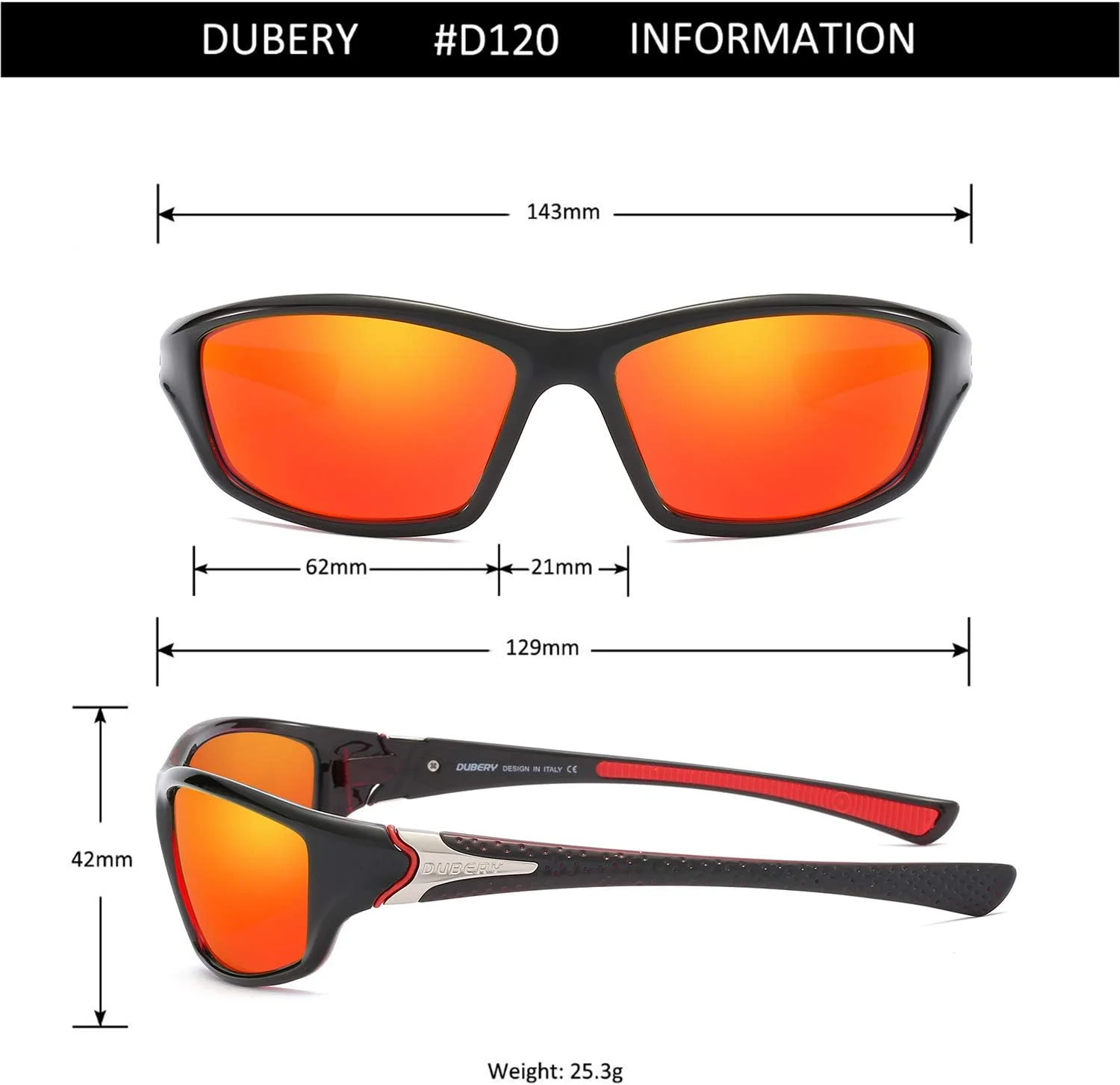 عینک آفتابی پلاریزه ورزشی مردانه DUBERY مدل D120 با محافظت 100% در برابر اشعه ماوراء بنفش مناسب رانندگی، دوچرخه سواری و ماهیگیری