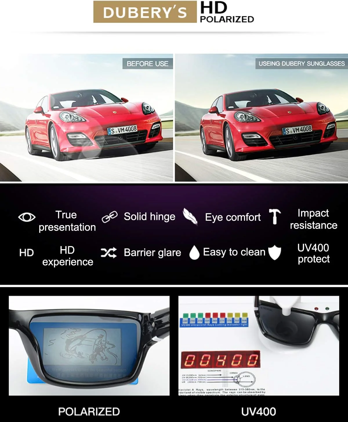 عینک آفتابی پلاریزه ورزشی مردانه DUBERY مدل D120 با محافظت 100% در برابر اشعه ماوراء بنفش مناسب رانندگی، دوچرخه سواری و ماهیگیری