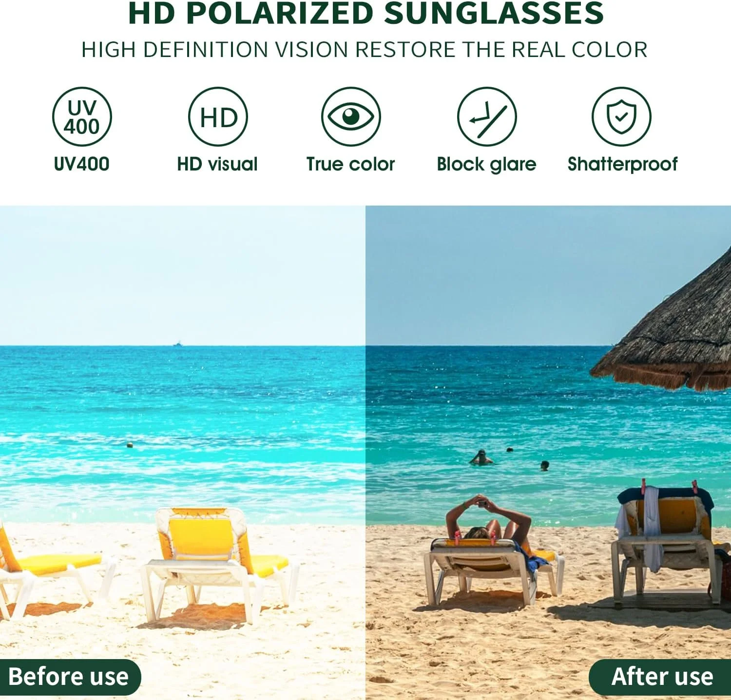 عینک آفتابی بدون فریم چوبی DUBERY، پلاریزه، تخت، با دسته های چوبی مدل D219