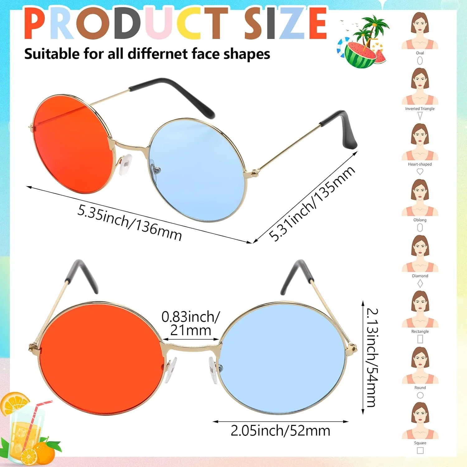 فلوتسان بسته 12 عددی عینک آفتابی گرد هیپی فلزی دو رنگ، عینک های دایره ای به سبک رترو دهه 70، محافظت در برابر اشعه ماوراء بنفش، عینک های یونیسکس برای مهمانی ها، رویدادها و استفاده روزانه