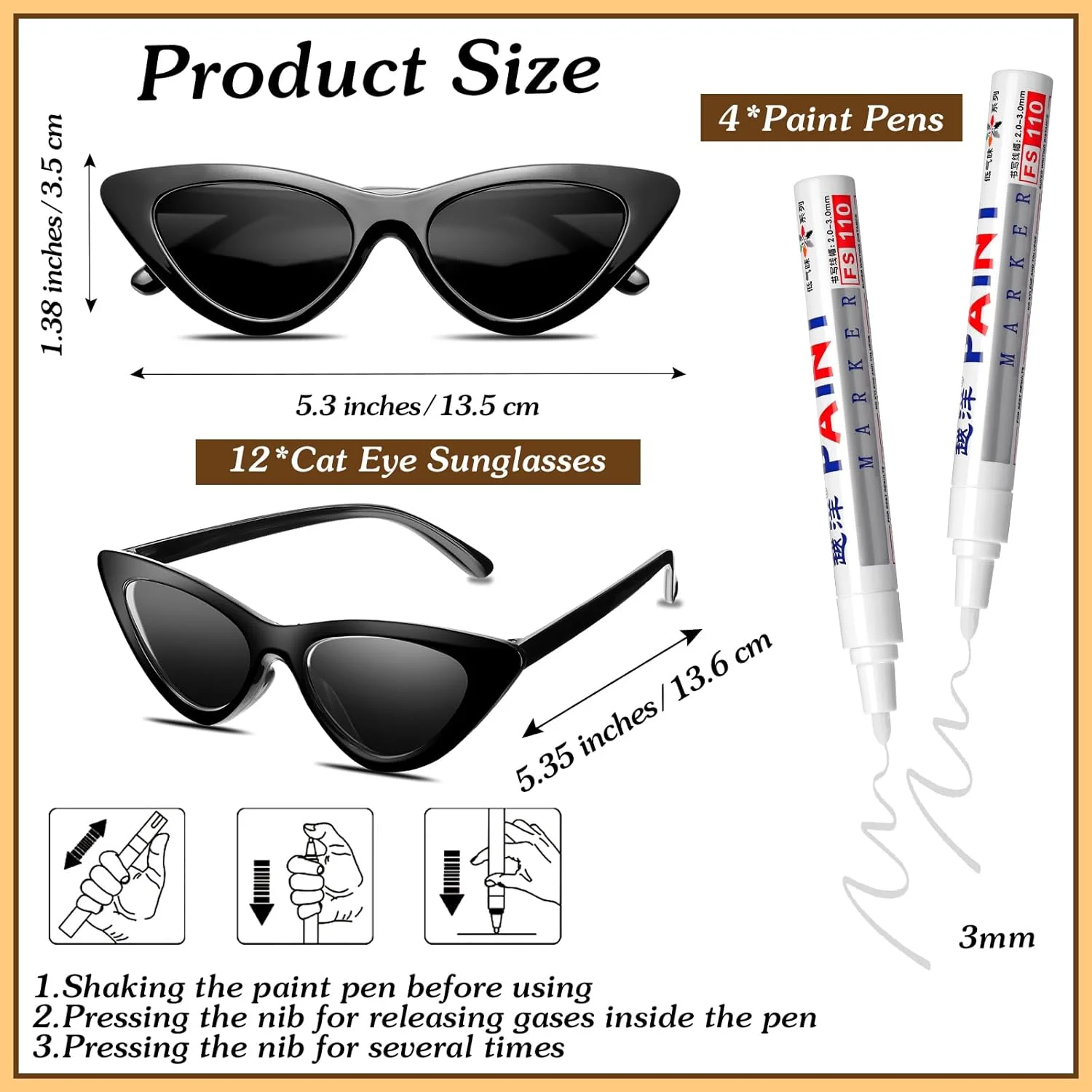 فلوتسان 12 عدد عینک آفتابی شخصی سازی شده عروسی، عینک آفتابی عمده فروشی طرح چشم گربه ای سفارشی با 4 قلم رنگ برای گیفت های مهمانی سفارشی