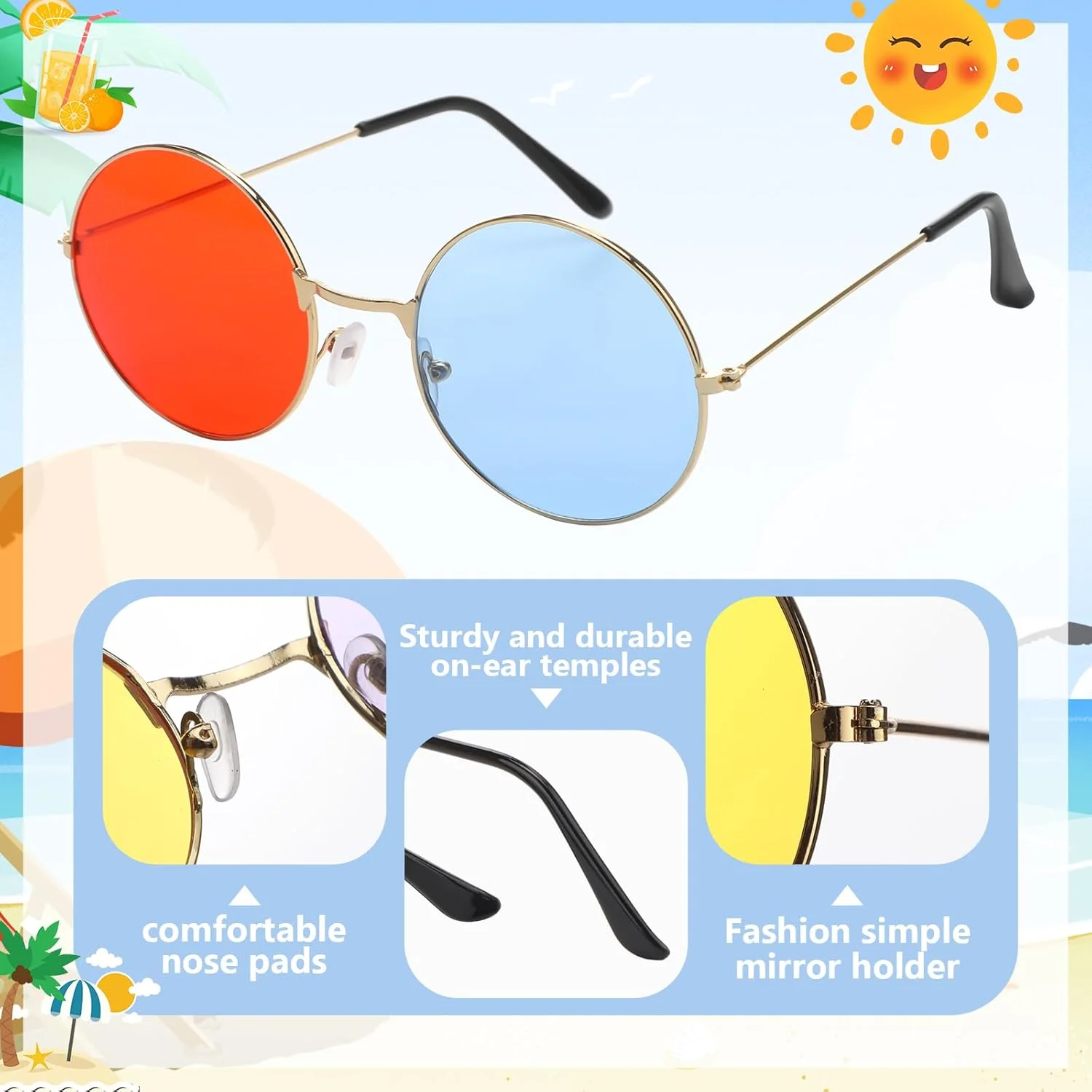 فلوتسان بسته 12 عددی عینک آفتابی گرد هیپی فلزی دو رنگ، عینک های دایره ای به سبک رترو دهه 70، محافظت در برابر اشعه ماوراء بنفش، عینک های یونیسکس برای مهمانی ها، رویدادها و استفاده روزانه