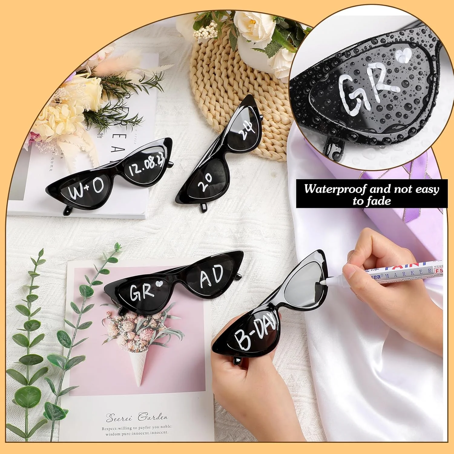 فلوتسان 12 عدد عینک آفتابی شخصی سازی شده عروسی، عینک آفتابی عمده فروشی طرح چشم گربه ای سفارشی با 4 قلم رنگ برای گیفت های مهمانی سفارشی