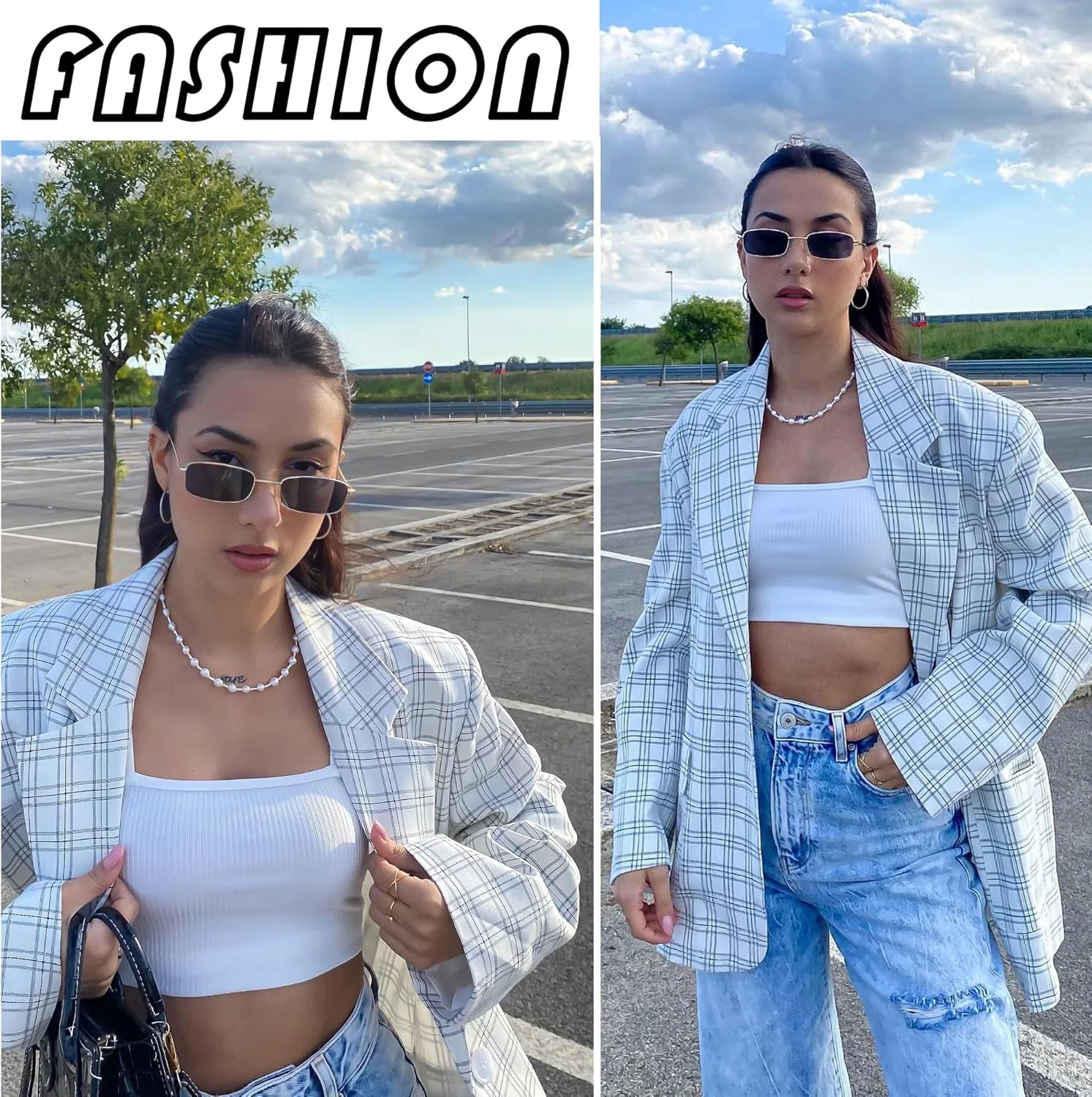 عینک آفتابی مستطیلی Fozono زنانه، فریم باریک و مربعی کوچک رترو دهه 90 با محافظت UV400