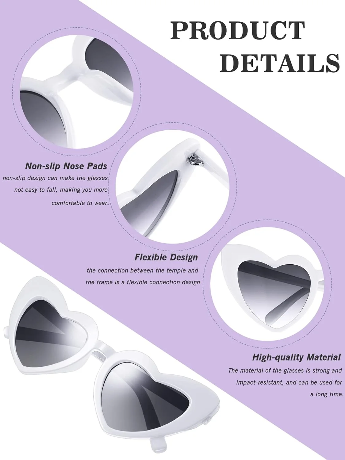 عینک آفتابی قلبی شکل Flutesan، 20 جفت، عینک قلبی وینتیج زنانه برای مهمانی عروسی مجردی