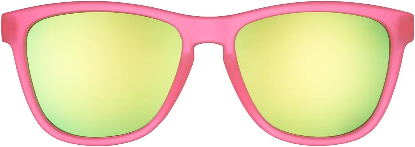 عینک آفتابی پلاریزه goodr مدل Flamingos On A Booze Cruise مناسب آقایان و بانوان، فریم صورتی شفاف d OG با لنزهای آینه‌ای فیروزه‌ای بازتابنده، محافظت UV400، بدون لغزش، بدون پرش، M