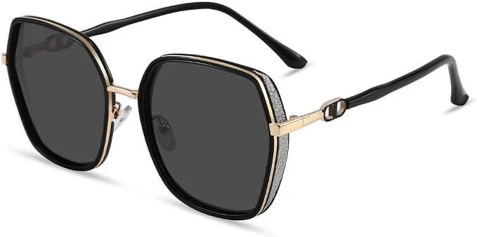 عینک آفتابی پلاریزه Goodern برای زنان و مردان، عینک آفتابی سبک وزن مسافرتی ضد آفتاب، عینک آفتابی بزرگ قاب دار قابل حمل یونیسکس، عینک آفتابی محافظ مد روز، عینک آفتابی ماهیگیری کمپینگ در فضای باز - مشکی