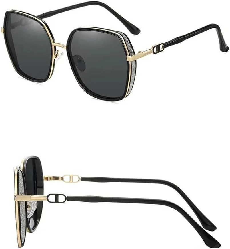 عینک آفتابی پلاریزه Goodern برای زنان و مردان، عینک آفتابی سبک وزن مسافرتی ضد آفتاب، عینک آفتابی بزرگ قاب دار قابل حمل یونیسکس، عینک آفتابی محافظ مد روز، عینک آفتابی ماهیگیری کمپینگ در فضای باز - مشکی