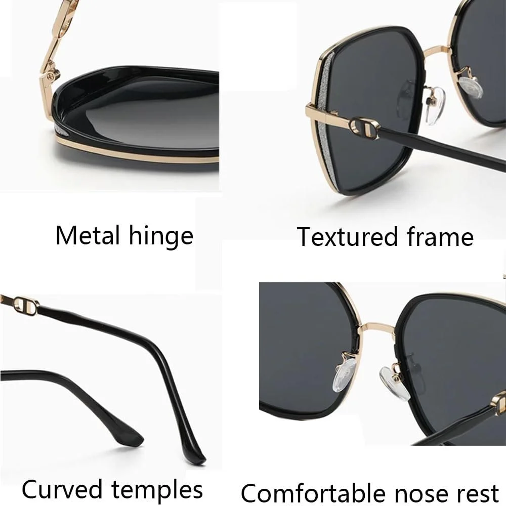 عینک آفتابی پلاریزه Goodern برای زنان و مردان، عینک آفتابی سبک وزن مسافرتی ضد آفتاب، عینک آفتابی بزرگ قاب دار قابل حمل یونیسکس، عینک آفتابی محافظ مد روز، عینک آفتابی ماهیگیری کمپینگ در فضای باز - مشکی