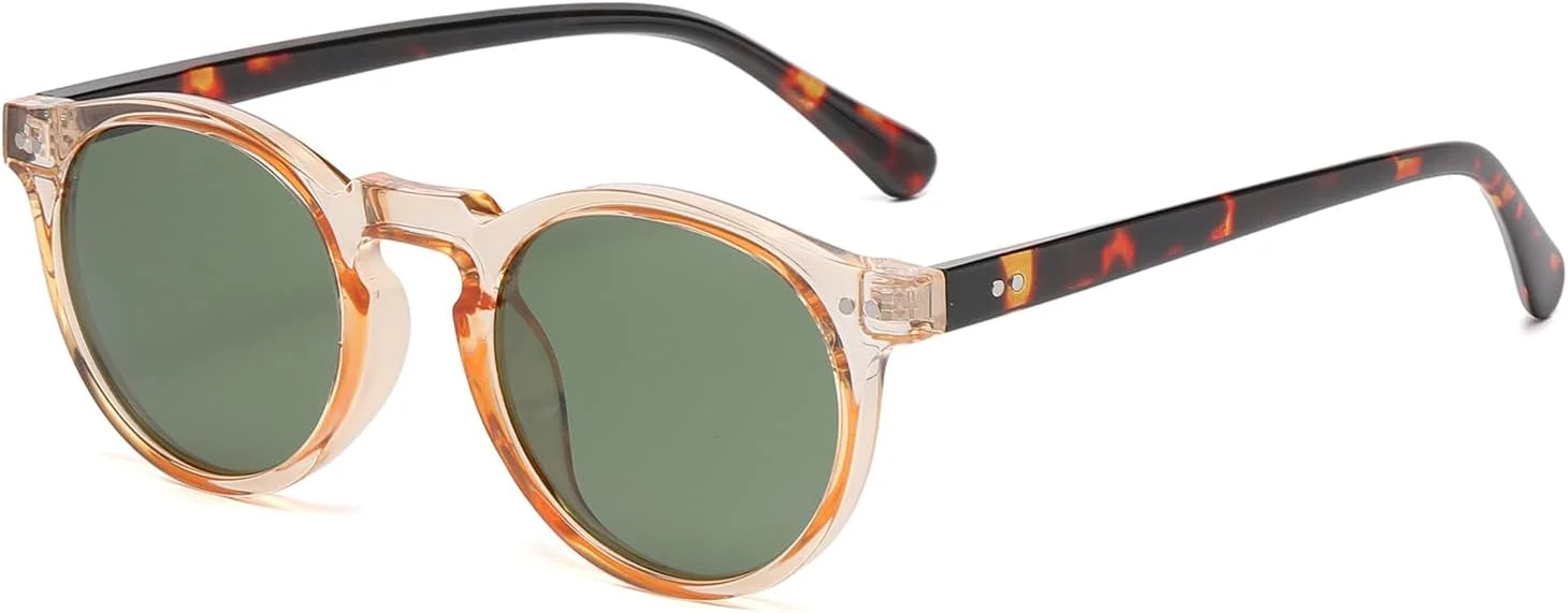 عینک آفتابی گرد پلاریزه فشن Gleyemor برای مردان و زنان، عینک آفتابی با فریم استات رترو و وینتیج