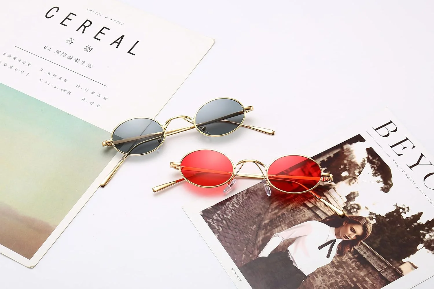 عینک آفتابی گرد کوچک وینتیج FEISEDY، فریم فلزی باریک یکپارچهسازی با سیستمعامل، رنگهای آبنباتی B2422