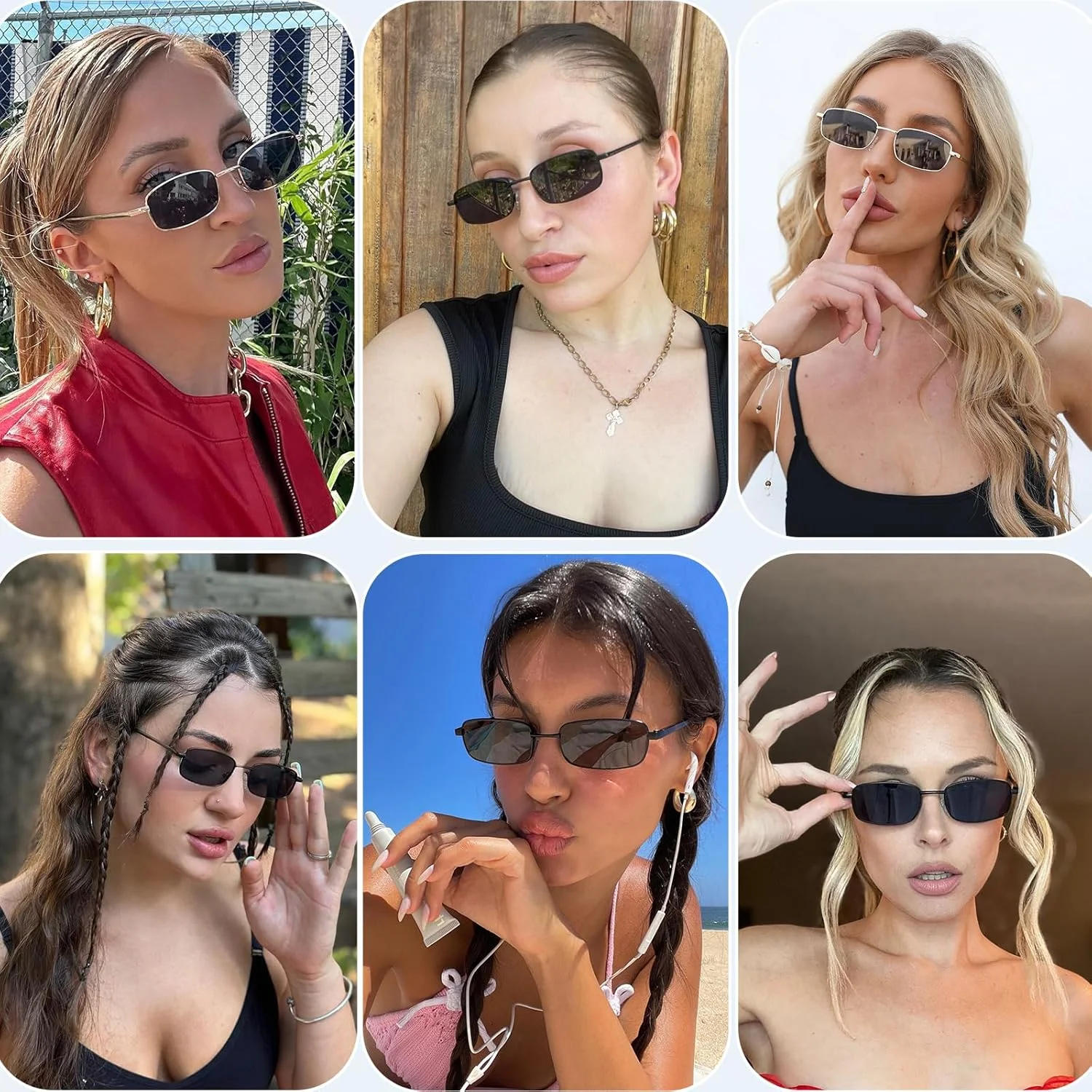 عینک آفتابی مستطیلی Fozono زنانه، فریم باریک و مربعی کوچک رترو دهه 90 با محافظت UV400