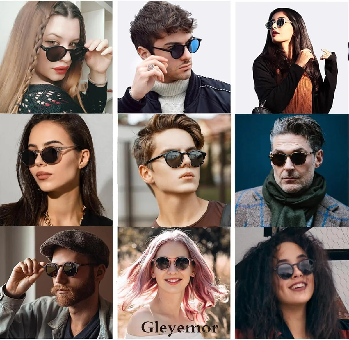 عینک آفتابی گرد پلاریزه فشن Gleyemor برای مردان و زنان، عینک آفتابی با فریم استات رترو و وینتیج
