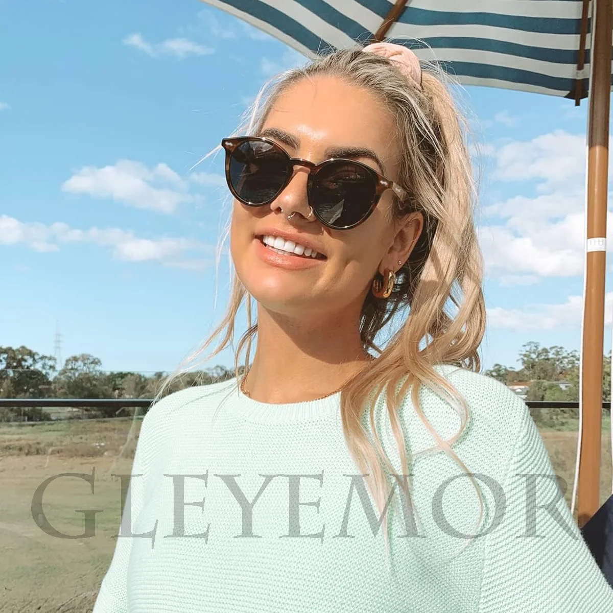 عینک آفتابی بدون فریم مد روز برای زنان و مردان، عینک مستطیلی بیضی شکل بدون قاب