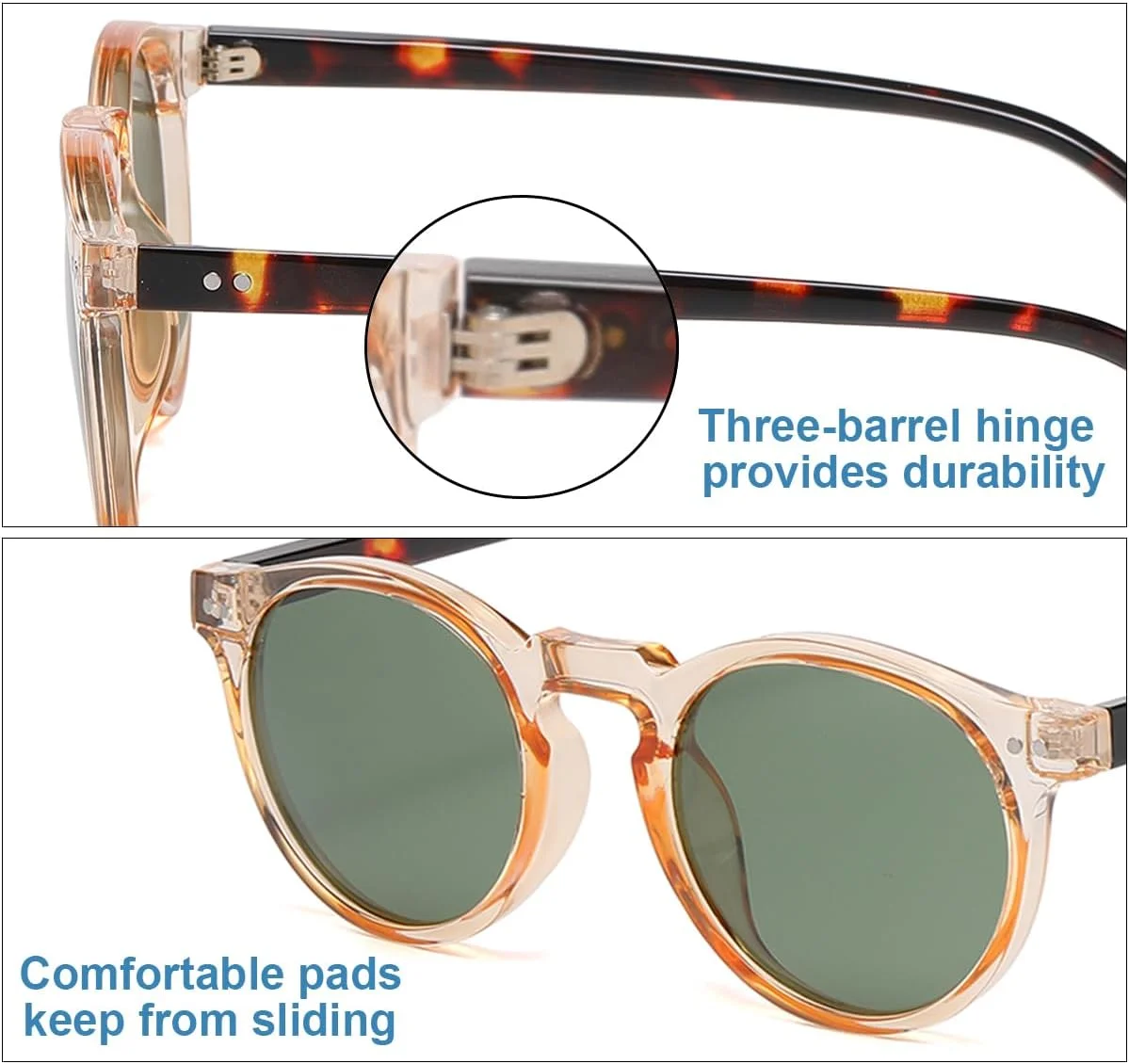 عینک آفتابی گرد پلاریزه فشن Gleyemor برای مردان و زنان، عینک آفتابی با فریم استات رترو و وینتیج