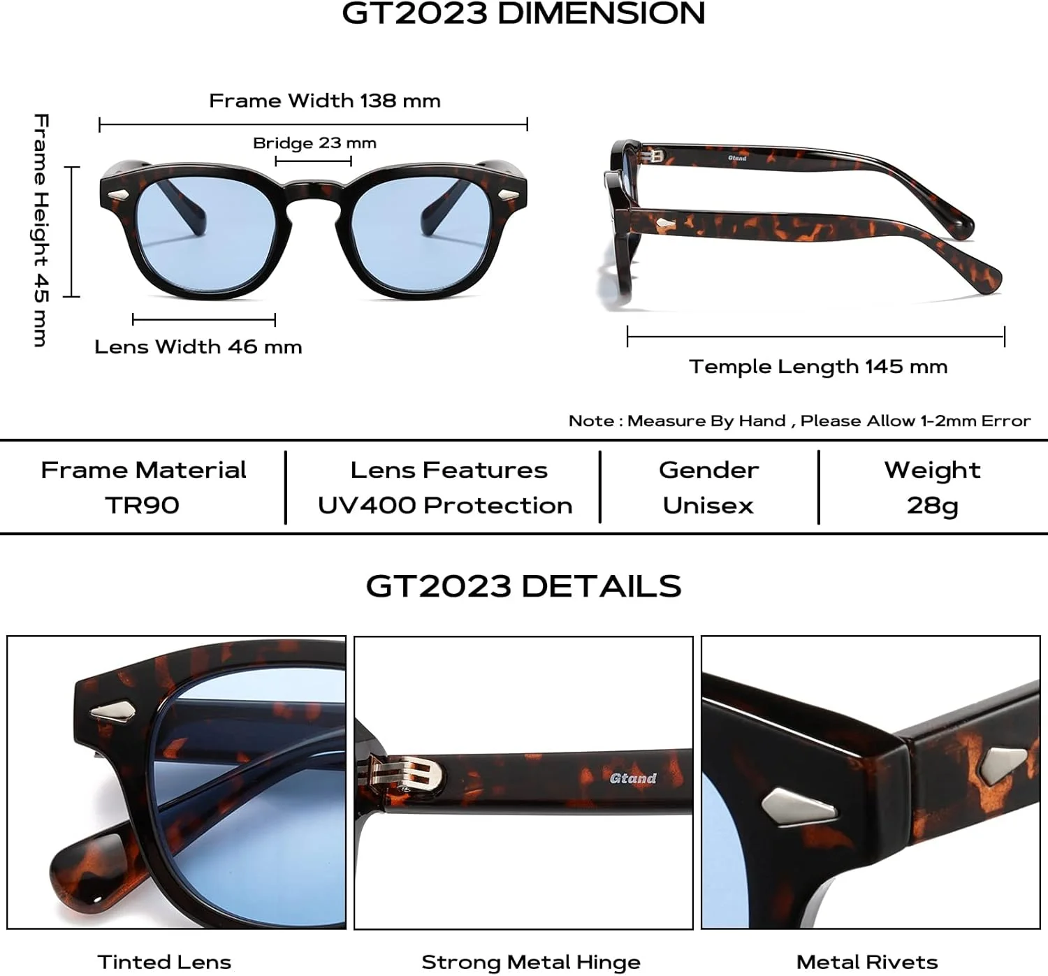 عینک آفتابی گرد سبک وینتیج رترو جی‌تند مناسب آقایان و بانوان، عینک آفتابی دایره‌ای مد روز 46 میلی‌متری