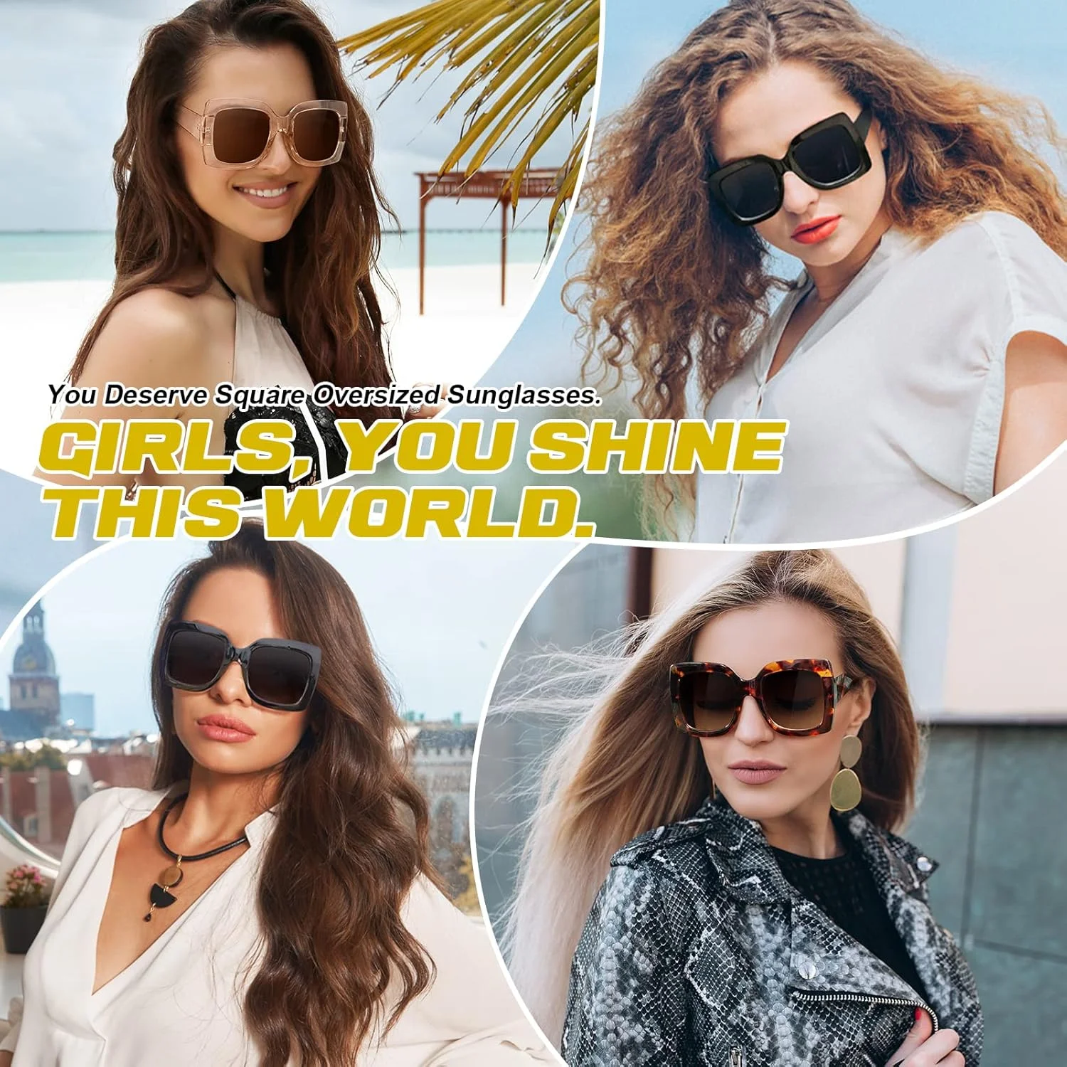 عینک آفتابی فریم مربعی بزرگ زنانه GQUEEN، سایه های مد روز و قدیمی، S904