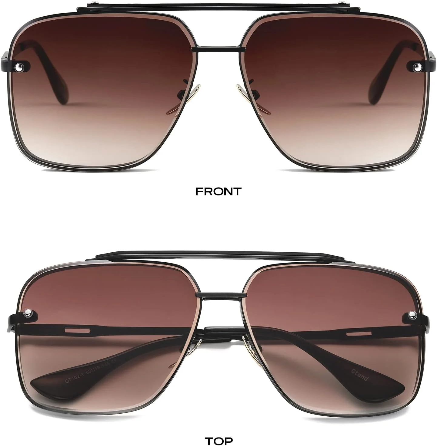 عینک آفتابی بزرگ مربعی خلبانی گرادیان فشن Gtand مردانه زنانه عینک آفتابی فلزی وینتیج 63 میلی متر