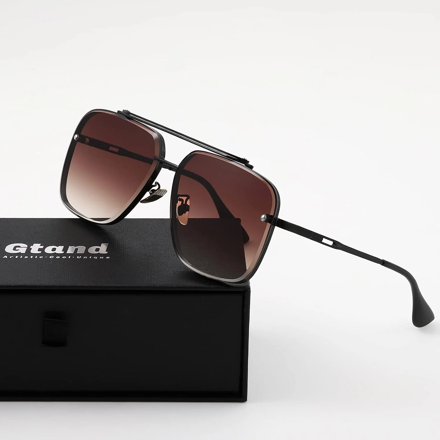 عینک آفتابی بزرگ مربعی خلبانی گرادیان فشن Gtand مردانه زنانه عینک آفتابی فلزی وینتیج 63 میلی متر