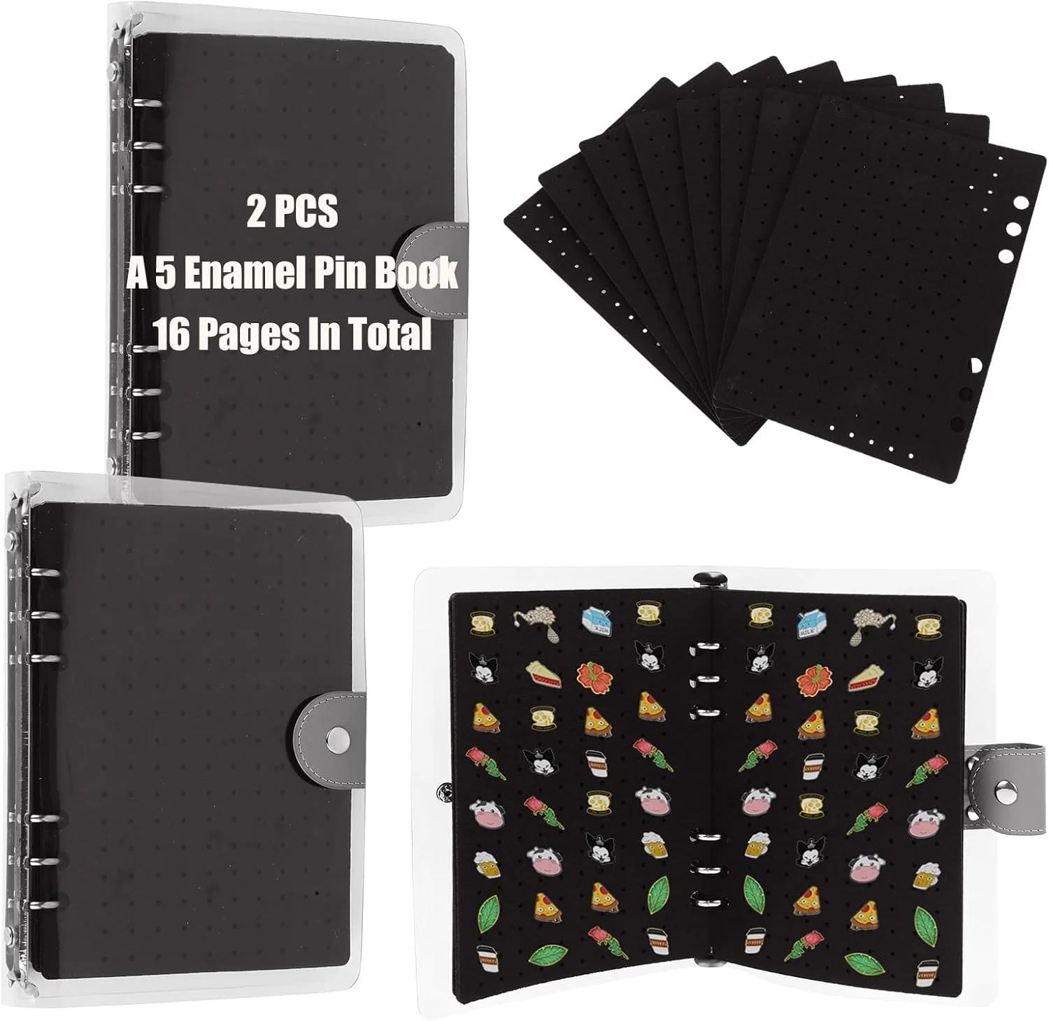 دفترچه نمایش پین کلکسیونی LOPYXBR، ۲ عددی، ۸ صفحه، سایز A5، قابل حمل، با جلد PVC شفاف، مشکی، مناسب برای نمایش پین‌های ورزشی و یادبود