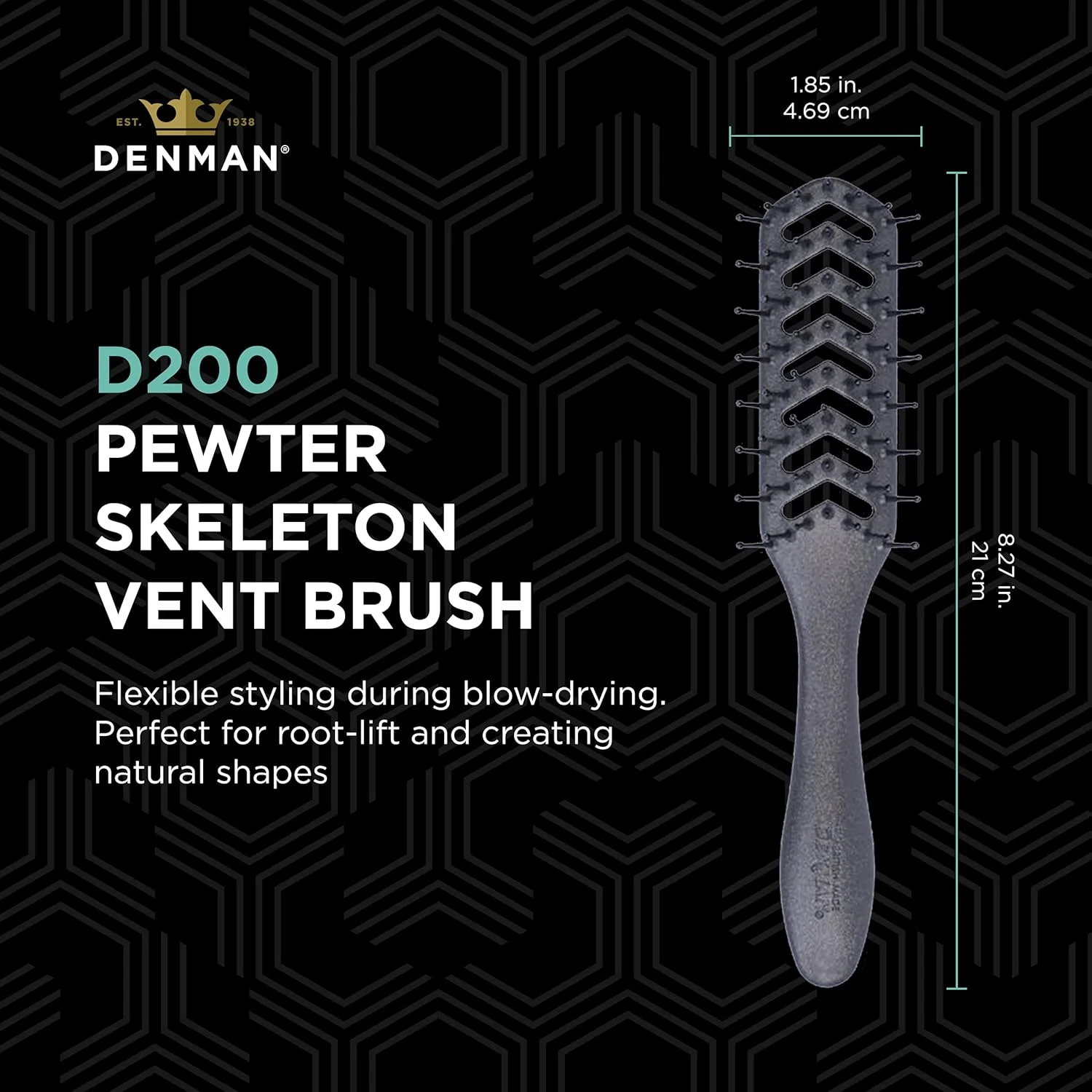 برس تهویه انعطاف پذیر Denman D200 برای خشک کردن با سشوار - برس حالت دهنده مو برای موهای خیس، خشک، فر، ضخیم و صاف - برای زنان و مردان (قلع)