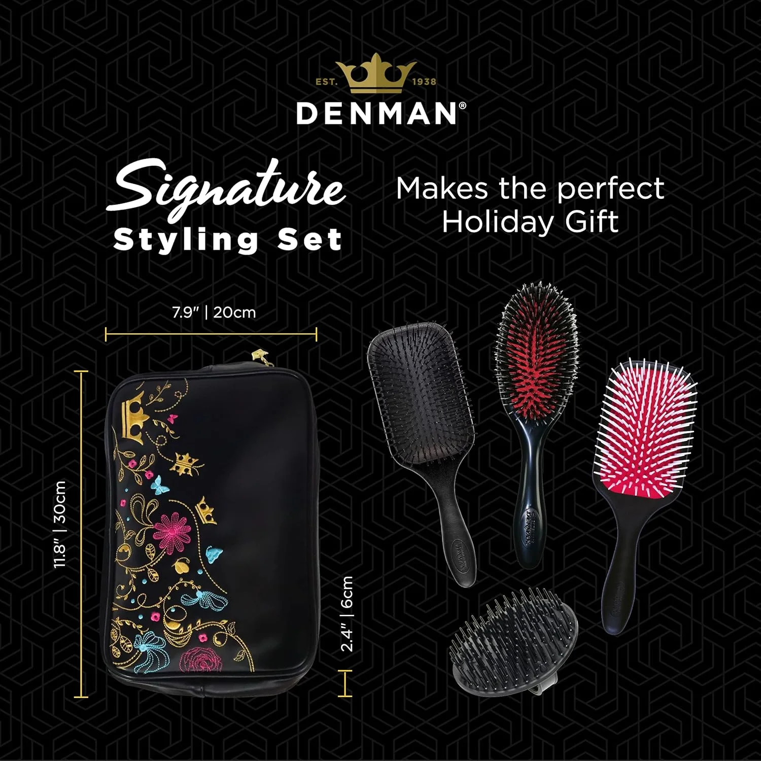 مجموعه برس موی چهار عددی Denman Signature برای باز کردن گره، حالت دادن و تکمیل کردن مو (ست هدیه)