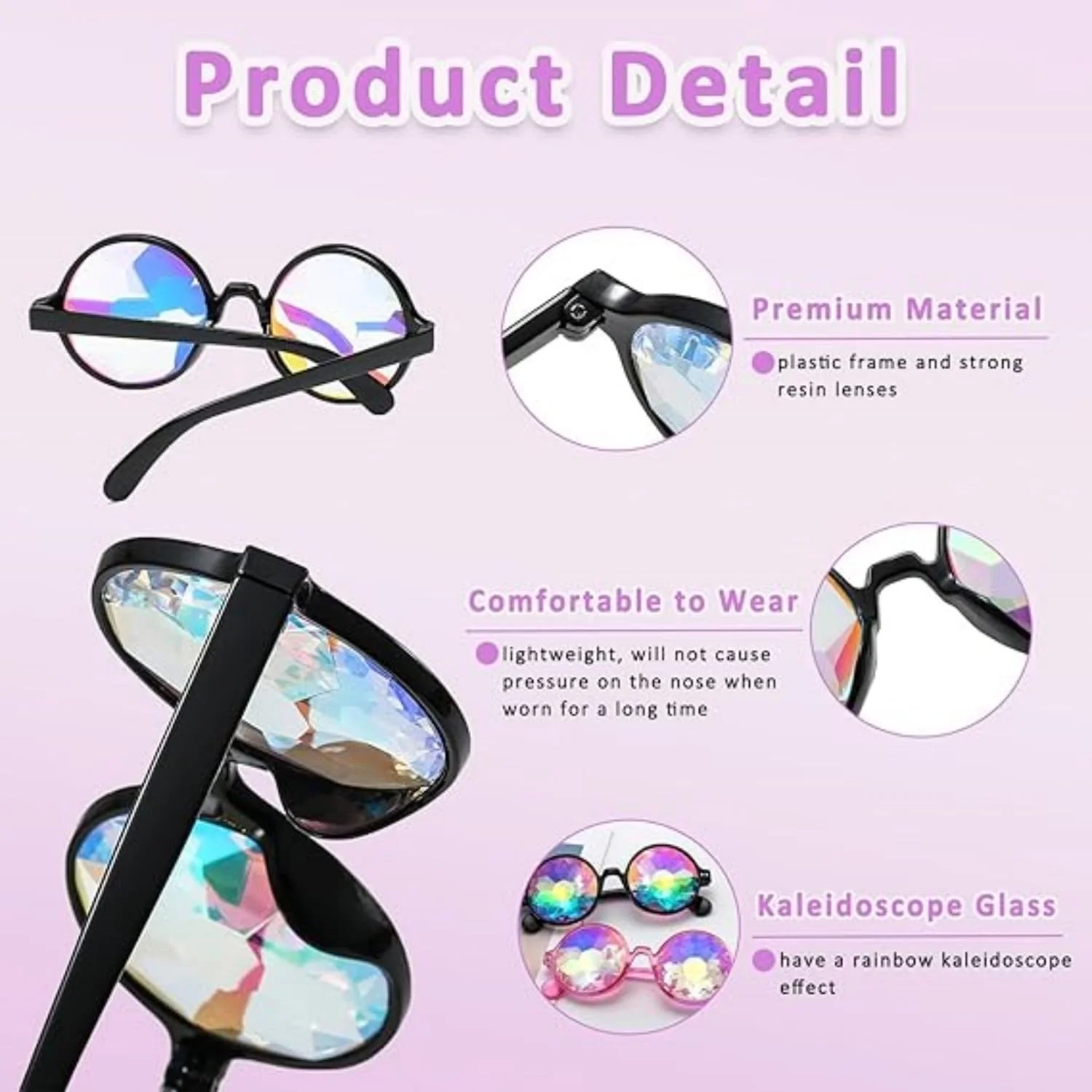 عینک های منشور رنگین کمانی 3 عددی، عینک آفتابی منشور رنگین کمانی برای کودکان، عینک های پراش چند رنگی (لوازم جانبی مهمانی های Cosplay و Rave)