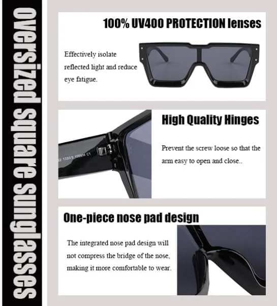 عینک آفتابی بزرگ KENBO برای زنان و مردان، عینک آفتابی مربعی مد روز با لنز یک تکه