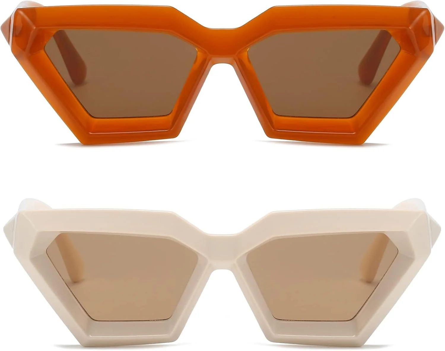 عینک آفتابی چشم گربه ای با فریم ضخیم KASTWAVE برای زنان، 2 عدد عینک آفتابی چشم گربه ای شیک و قدیمی با سبک رترو