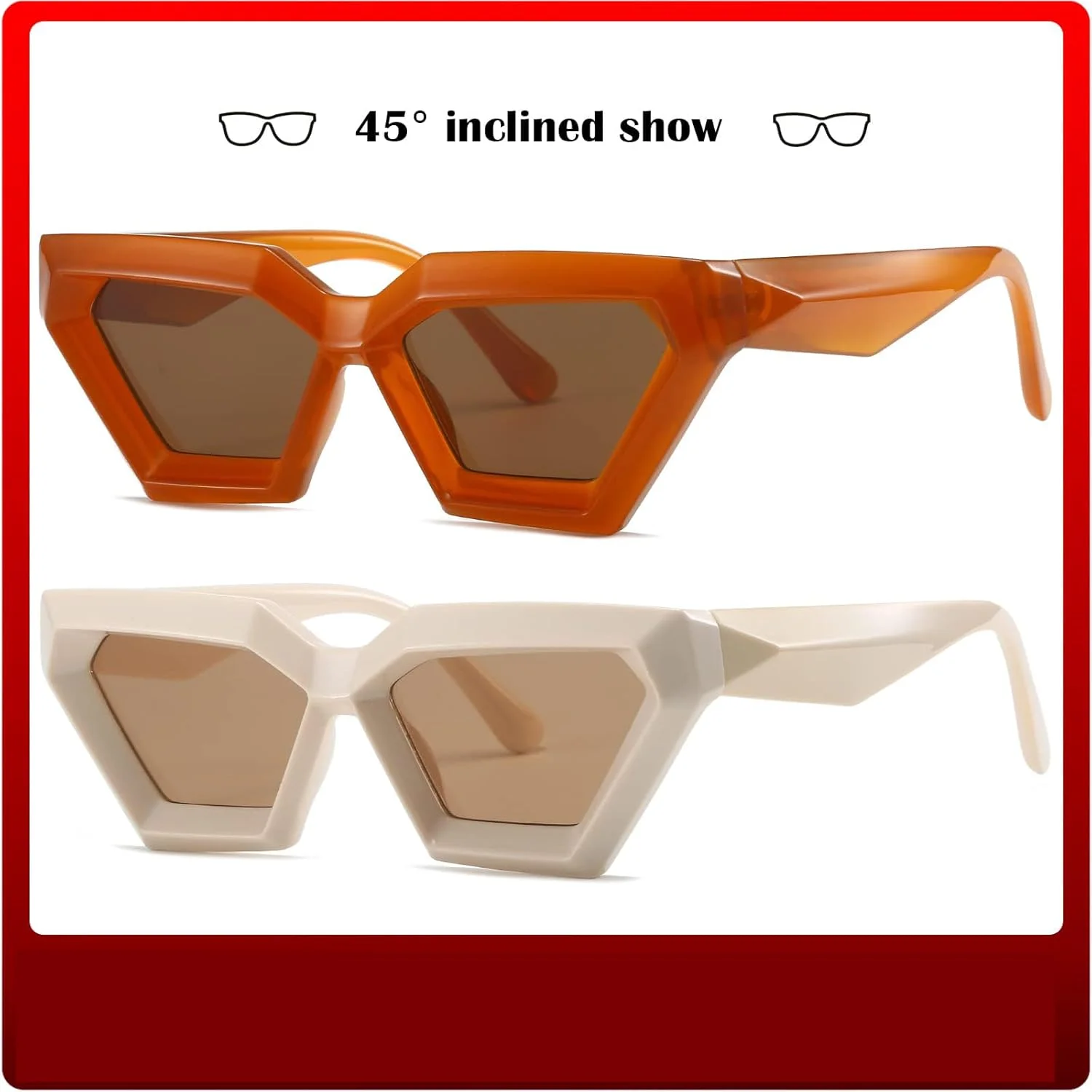 عینک آفتابی چشم گربه ای با فریم ضخیم KASTWAVE برای زنان، 2 عدد عینک آفتابی چشم گربه ای شیک و قدیمی با سبک رترو