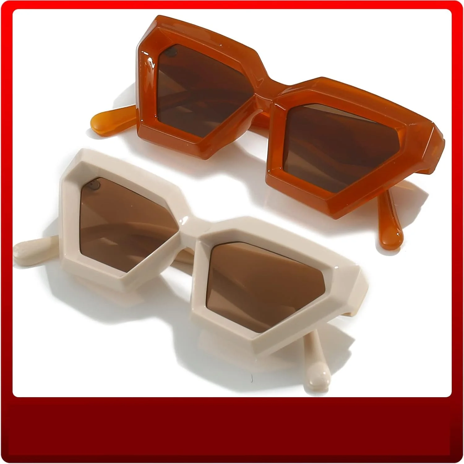 عینک آفتابی چشم گربه ای با فریم ضخیم KASTWAVE برای زنان، 2 عدد عینک آفتابی چشم گربه ای شیک و قدیمی با سبک رترو